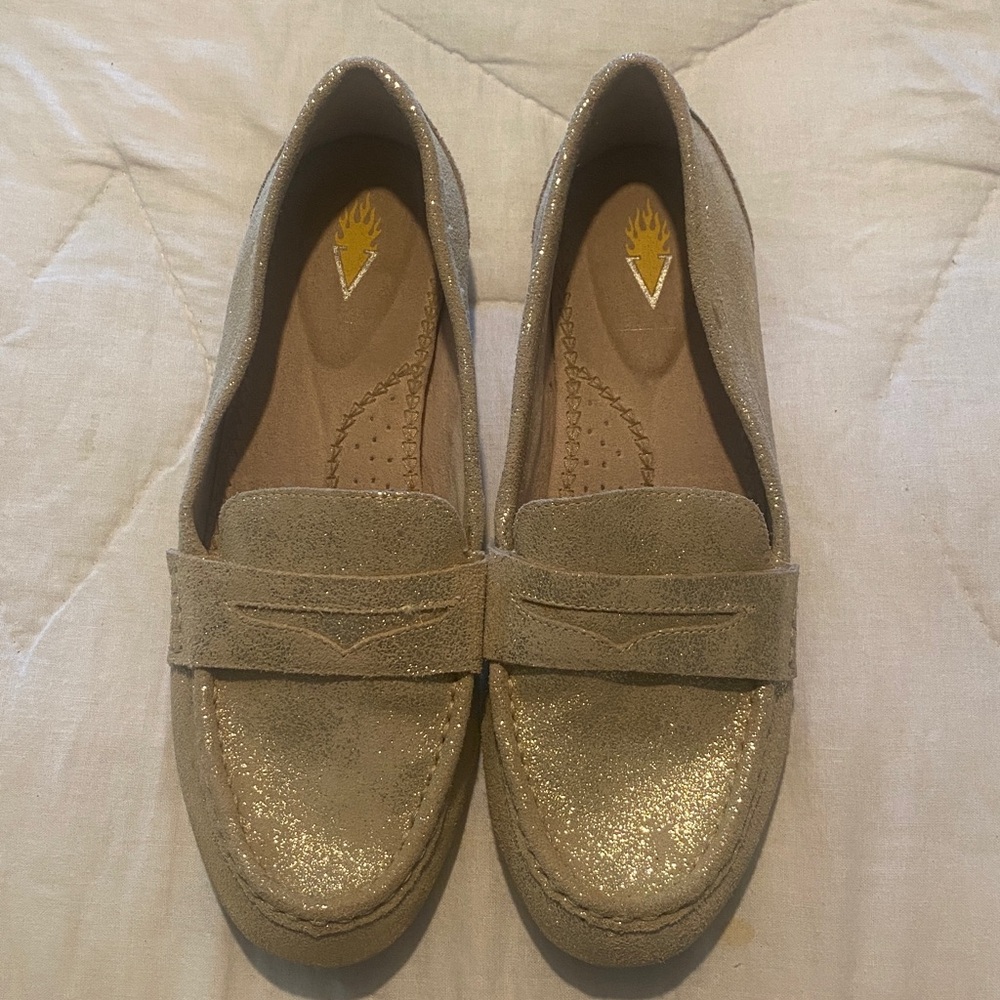 Volatile Gold Glitter Loafers